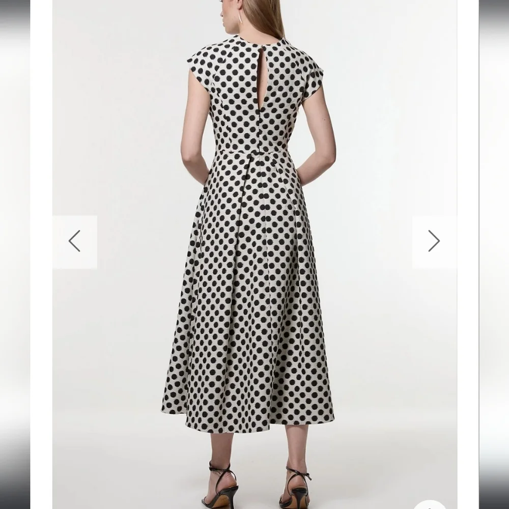 Karen Millen Spot Jacquard Full Skirted Tailored Midaxi Dress Black Polka Dot 10 - Picture 4 of 15